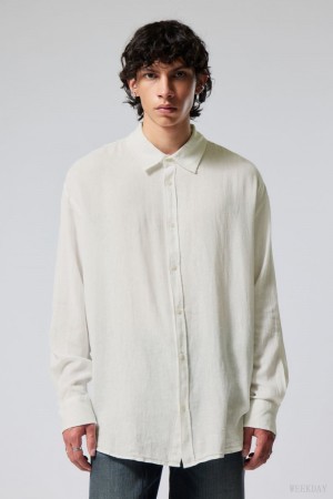 Weekday Oversized Linen Shirt White | WUND5965