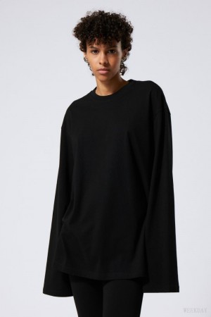 Weekday Oversized Long Sleeve T-shirt Black | YBNX0078