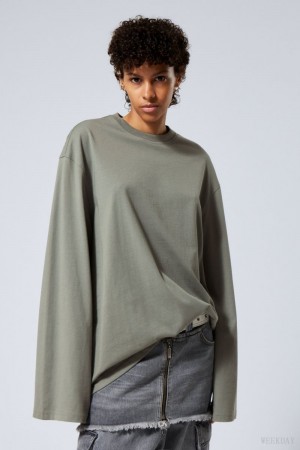 Weekday Oversized Long Sleeve T-shirt Grey | YNWU4238