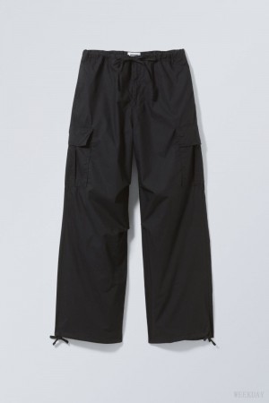 Weekday Parachute Loose Cargo Trousers Black | ZXID6759