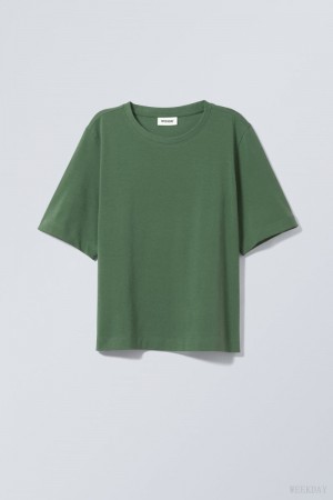 Weekday Perfect Boxy T-shirt Green | YGDE4426