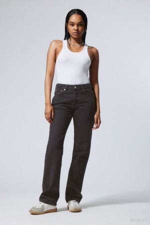 Weekday Pin Mid Straight Jeans Black | FYII3941