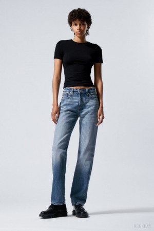 Weekday Pin Mid Straight Jeans Blue | JWXX7381