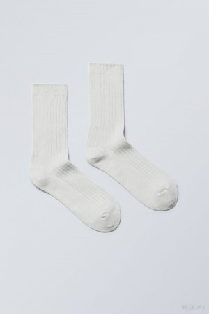 Weekday Pond Ribbed Socks Light Mole | DJTR4994