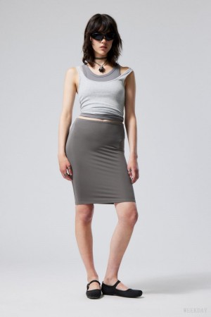 Weekday Rachel Tube Midi Skirt Dark Grey | XJDH8977