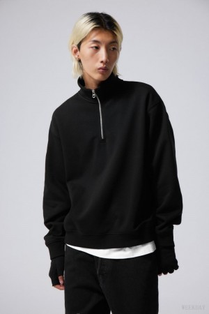 Weekday Relaxed Heavy Half Zip Sweater Black | QAUH8572