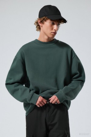 Weekday Relaxed Heavyweight Sweatshirt Dark Green | UYMN1342