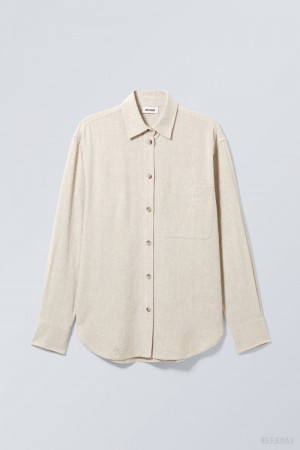 Weekday Relaxed Linen Mix Shirt Ecru | NRXF0842