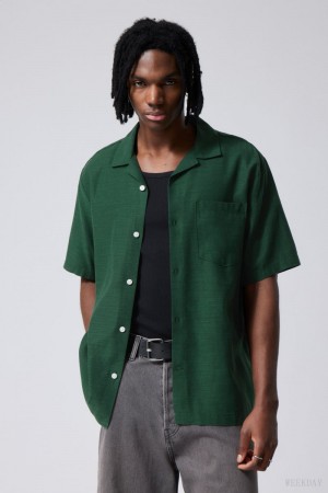 Weekday Relaxed Resort Short Sleeve Shirt Dark Green | PGTD6012