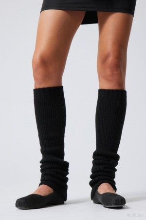 Weekday Rib Knit Leg Warmers Black | DZMV9790