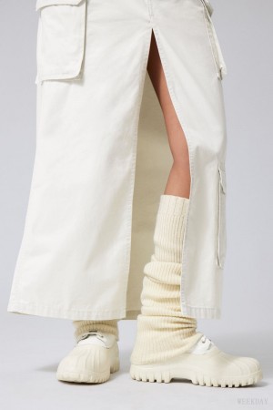 Weekday Rib Knit Leg Warmers White | HMVE1639