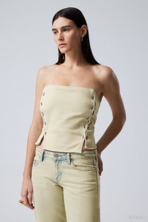 Weekday Rose Denim Corset Top Sunbleached | LPAS0865