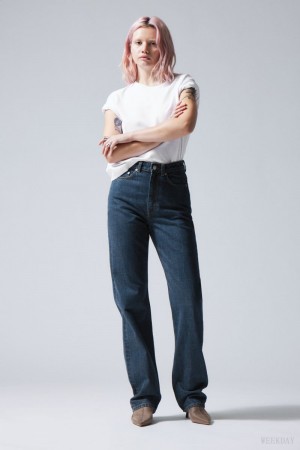 Weekday Rowe Extra High Straight Jeans Blue | DYSE0304