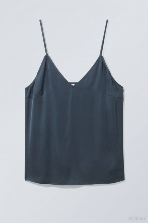 Weekday Shine Satin Singlet Dark Turquoise | BMVK2669