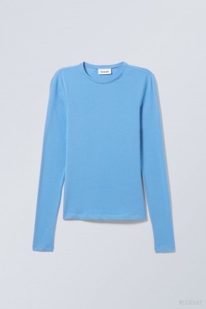 Weekday Slim Fitted Long Sleeve Light Blue | ORCA0976