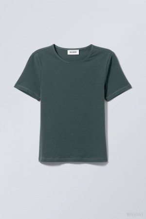 Weekday Slim Fitted T-shirt Dark Green | QQKD9499