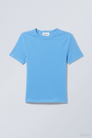 Weekday Slim Fitted T-shirt Light Blue | VFUO2427