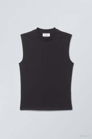 Weekday Slim Mock Neck Tank Top Black | ZLKI7565