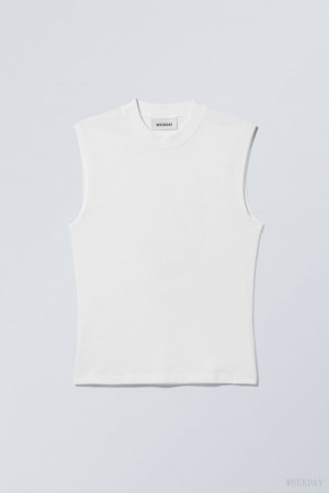 Weekday Slim Mock Neck Tank Top White | LIRT1531