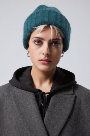 Weekday Soft Ribbed Beanie Dark Turquoise | BHJF9239