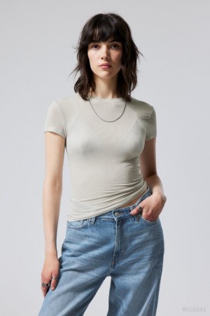 Weekday Soft Sheer Fitted T-shirt Dusty Mole | WHNY1424