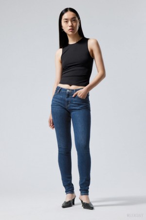 Weekday Spare Mid Skinny Jeans Blue | EMJG8485