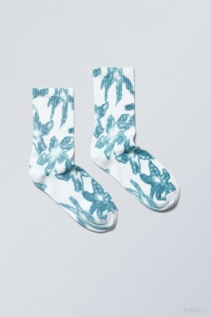 Weekday Sport Printed Socks Blue Flower | NYUK7182