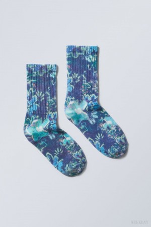 Weekday Sport Printed Socks Blue | ALUR4482