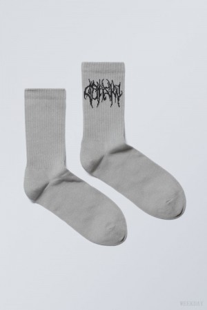 Weekday Sport Printed Socks Grey | ZXQN7661