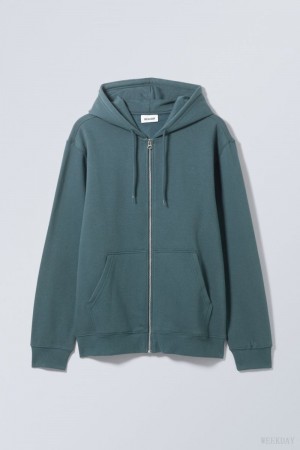 Weekday Standard Midweight Zip Hoodie Dark AZURE | TXBA0045