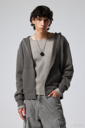 Weekday Standard Midweight Zip Hoodie Dark Grey | QKVW6246