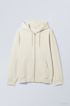 Weekday Standard Midweight Zip Hoodie Ecru | SEDR0620