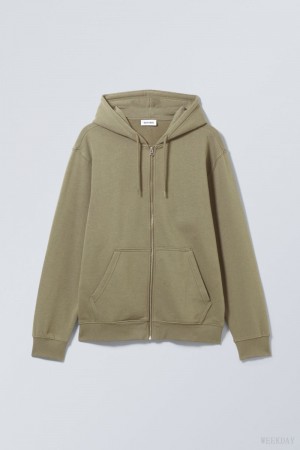 Weekday Standard Midweight Zip Hoodie Khaki | PYCH2663