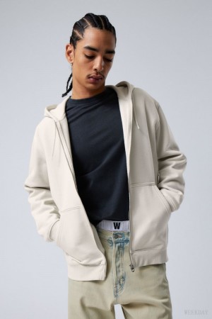 Weekday Standard Midweight Zip Hoodie Light Grey | DVLX1628