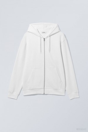 Weekday Standard Midweight Zip Hoodie White | UOVJ4450