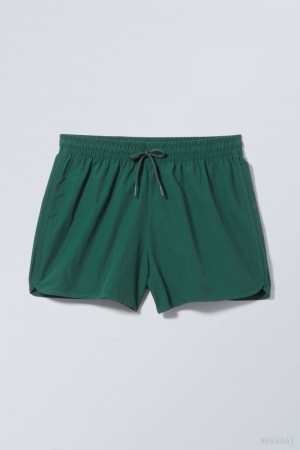 Weekday Tan Structure Swim Shorts Dark Green | WMVC9564