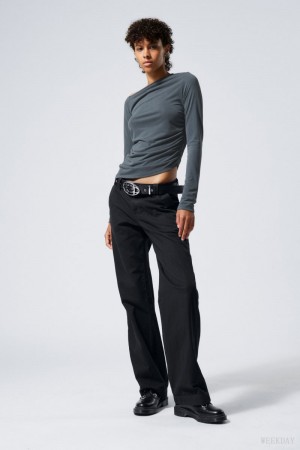 Weekday Tony Cotton Twill Trousers Dark Grey | OYNI2407