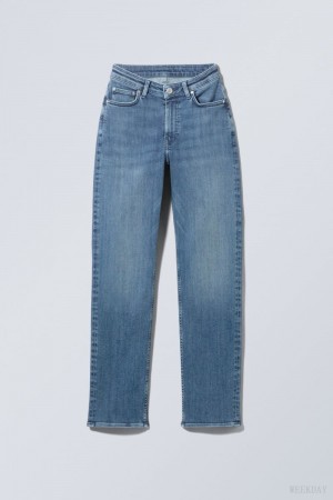 Weekday Twig Curve Mid Straight Jeans Deep Blue | FQJW0842