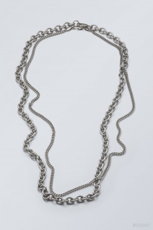 Weekday Uno Chain Necklace Set Silver | IACE8028