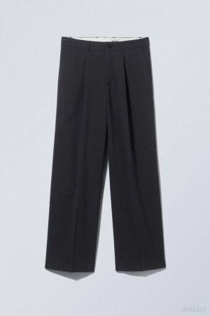 Weekday Uno Loose Suit Trousers Dark Grey | FRAA3005