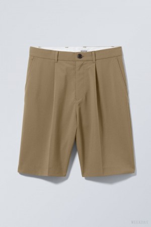 Weekday Uno Oversized Suit Shorts Khaki | LZZN5814