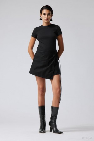 Weekday Wrap Mini Skirt Black | PHRL1396