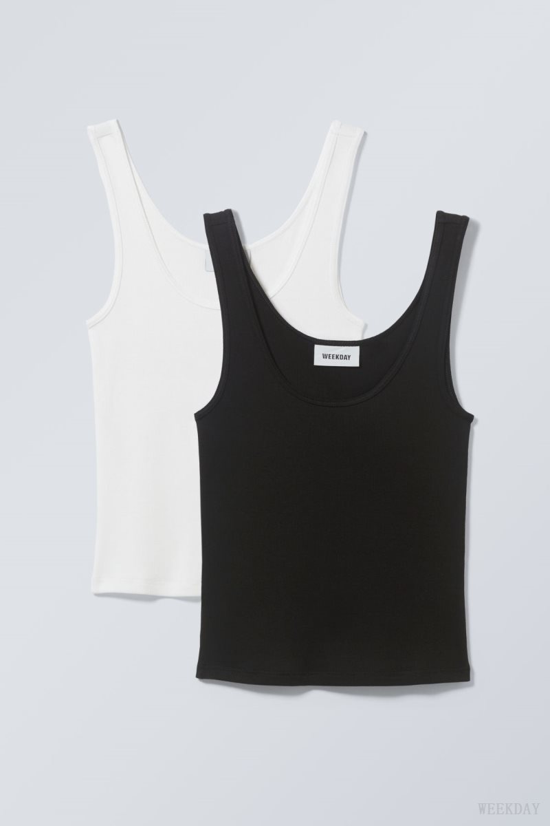 Weekday 2-Pack Open Neck Tank Top Black White | ZJPP0048