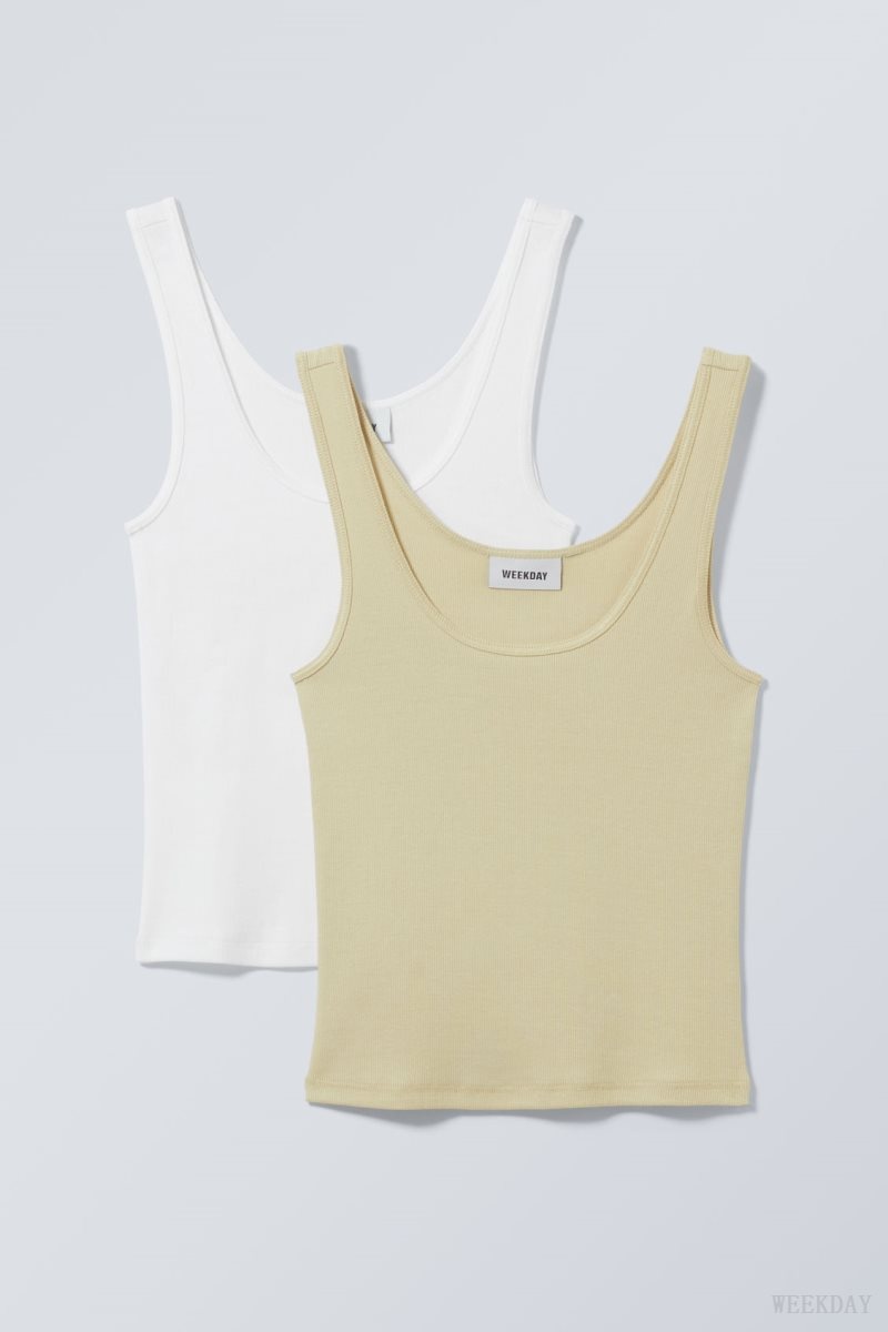 Weekday 2-Pack Open Neck Tank Top Yellow | LLLJ7537