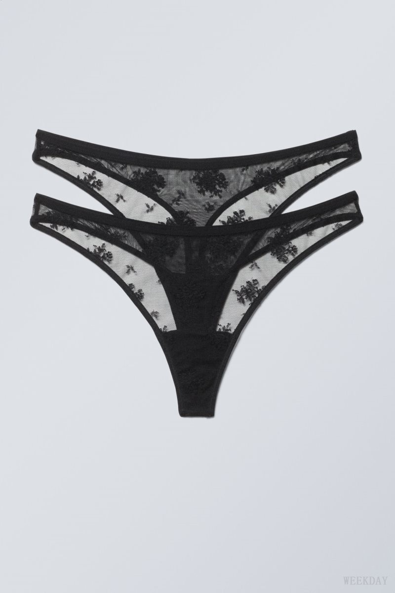 Weekday 2-pack Ash Lace Thong Thong Black | RVYS8759