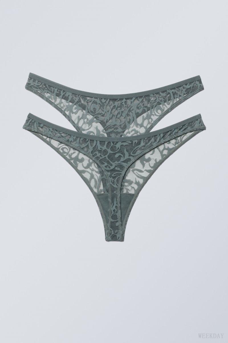 Weekday 2-pack Ash Lace Thong Thong Grey | WZHU2328