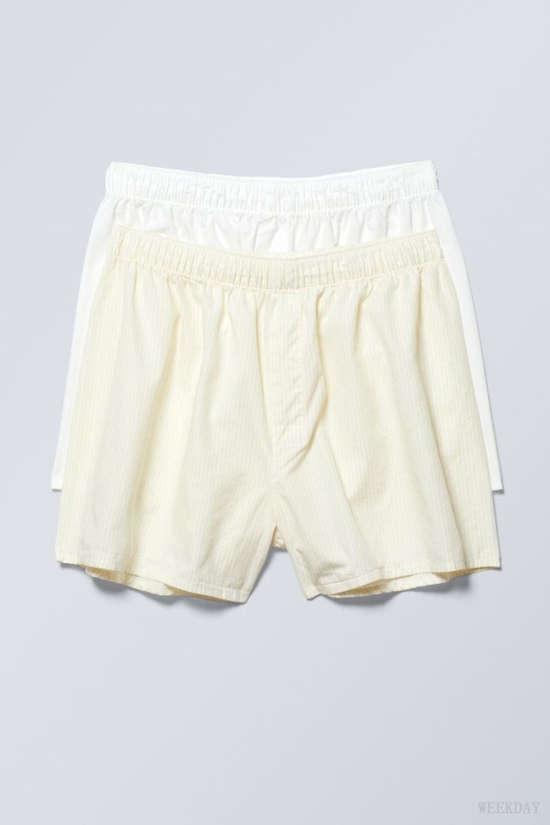 Weekday 2-pack Boxer Shorts Shorts White Yellow Stripes | HXXK5134