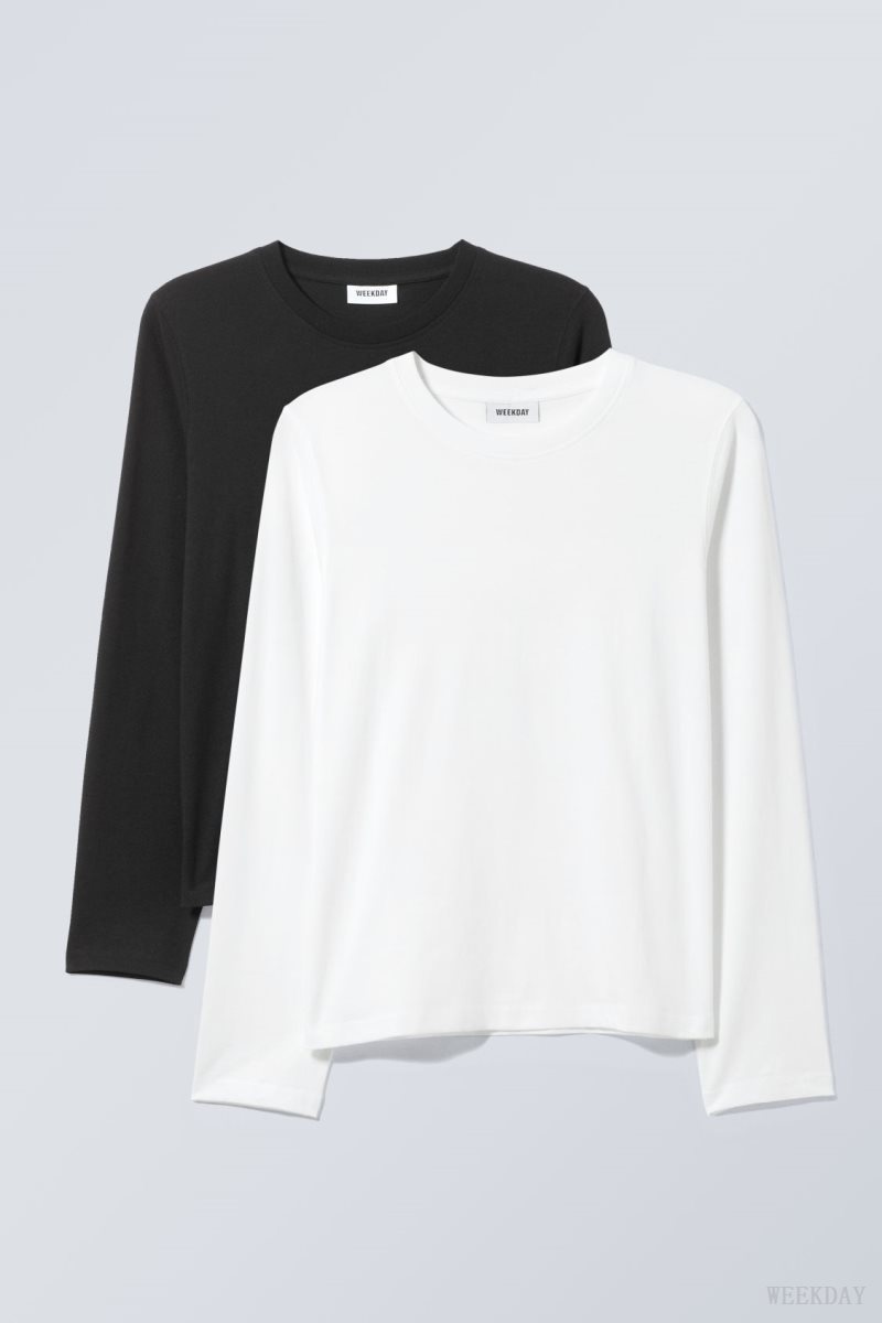 Weekday 2-pack Essence Standard Long Sleeves Black / White | NGOD5635