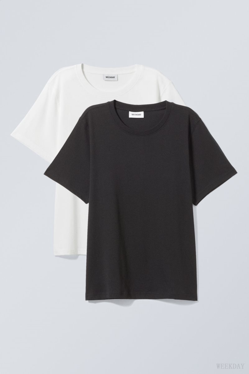 Weekday 2-pack Essence Standard T-Shirt Black White | DBBP4549