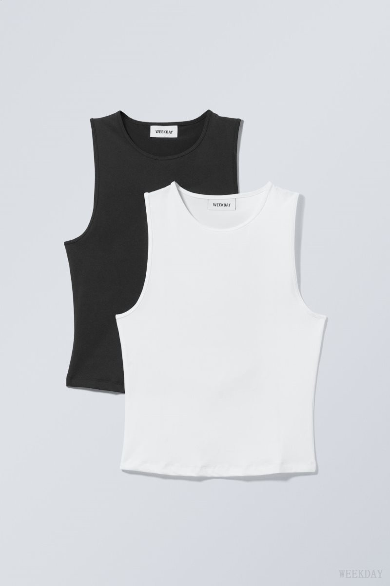 Weekday 2-pack Fine Tank Top Black White | DCDK8364